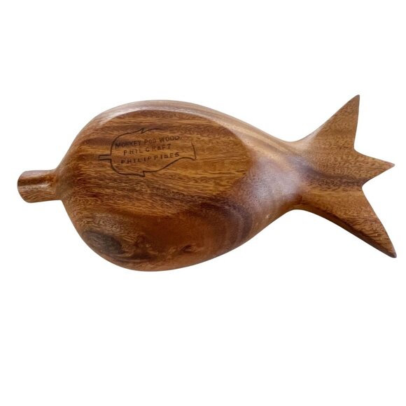 Vintage Monkey Pod Philcraft Pineapple Wood Carved Small Rounded Oval Bowl - Picture 2 of 7